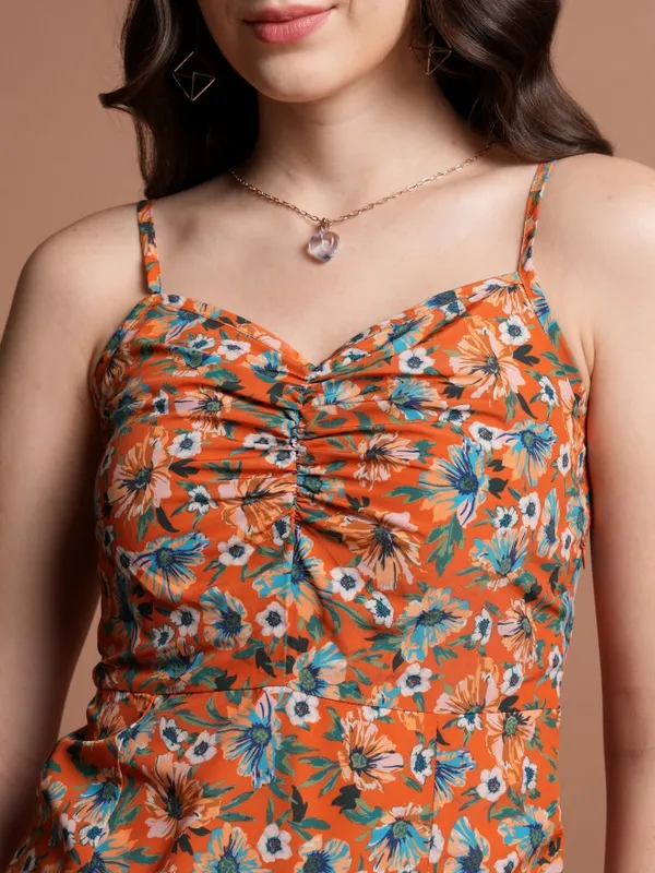 Tokyo Talkies Women Orange Printed Fit And Flare Dress