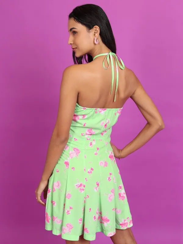  Tokyo Talkies Women Green Printed Fit And Flare Dresses