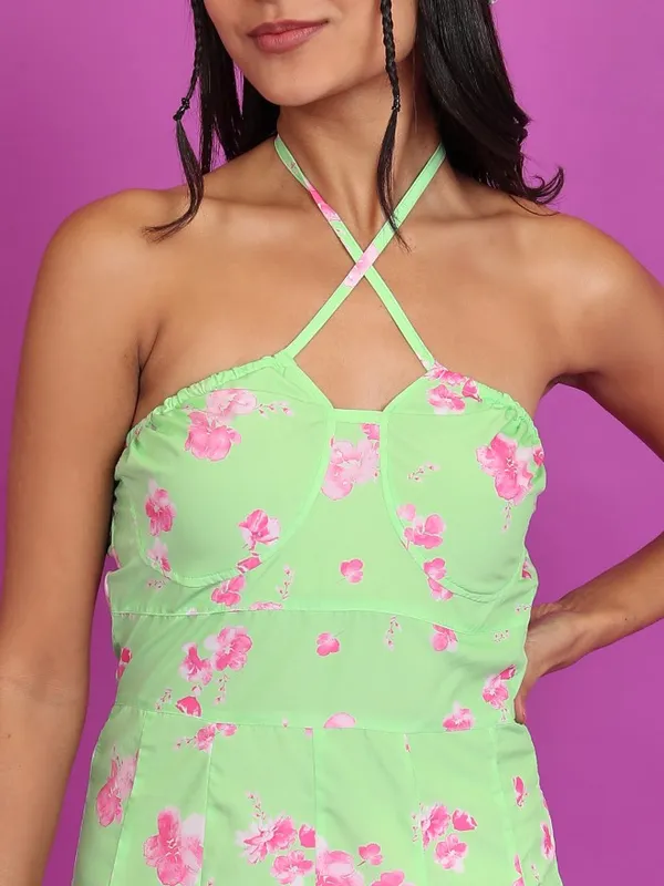  Tokyo Talkies Women Green Printed Fit And Flare Dresses