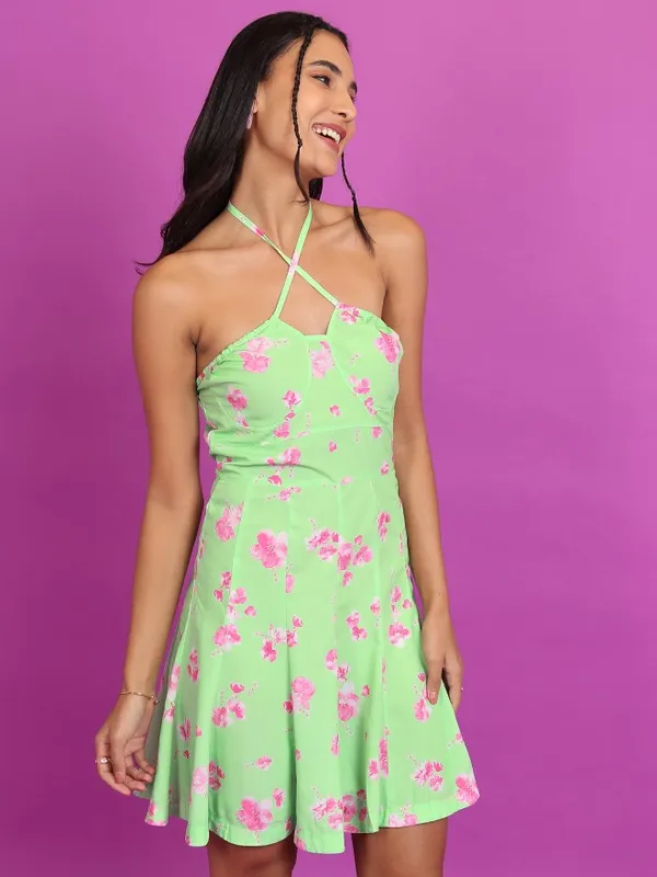  Tokyo Talkies Women Green Printed Fit And Flare Dresses