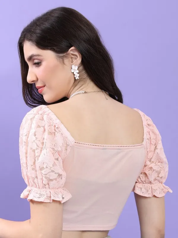 Tokyo Talkies Women Pink Self Design Fitted Top