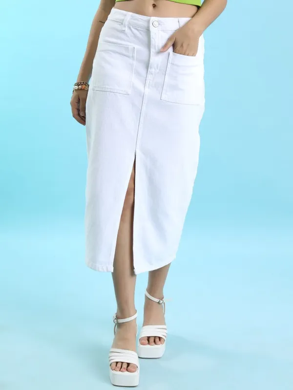 Tokyo Talkies Women White Midi Skirt