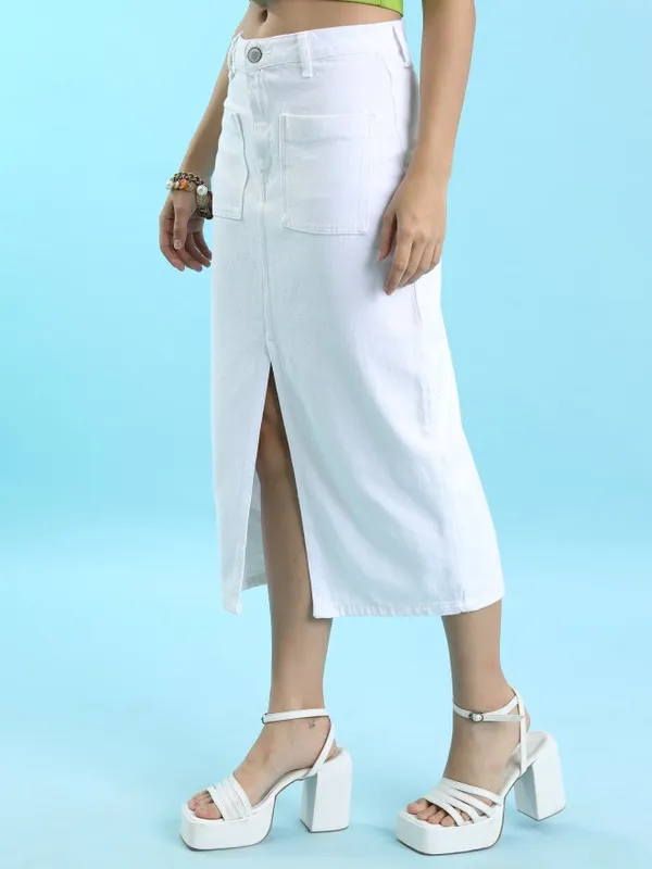 Tokyo Talkies Women White Midi Skirt