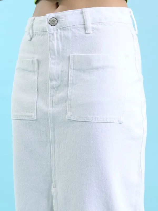 Tokyo Talkies Women White Midi Skirt