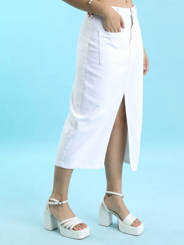 Tokyo Talkies Women White Midi Skirt