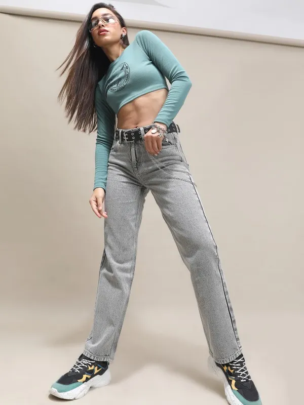  Tokyo Talkies Women Grey Straight Fit Clean Look Jeans