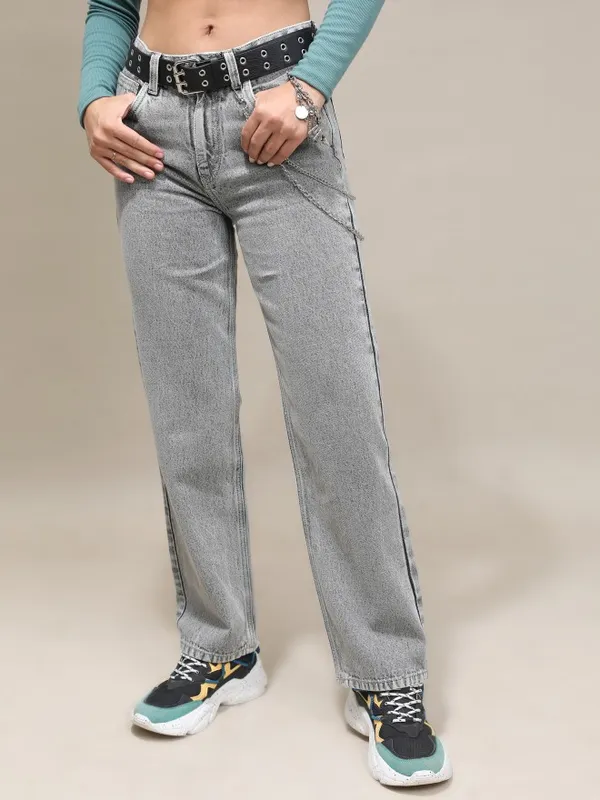 Tokyo Talkies Women Grey Straight Fit Jeans