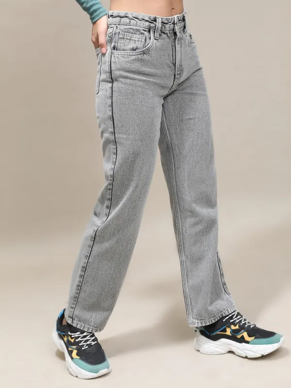Tokyo Talkies Women Grey Straight Fit Jeans