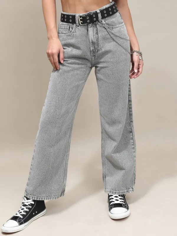  Tokyo Talkies Women Grey Wide Leg Clean Look Jeans