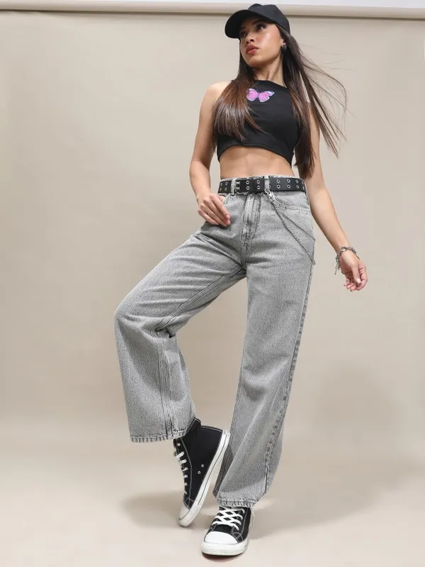  Tokyo Talkies Women Grey Wide Leg Clean Look Jeans