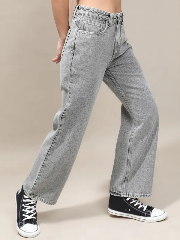  Tokyo Talkies Women Grey Wide Leg Clean Look Jeans