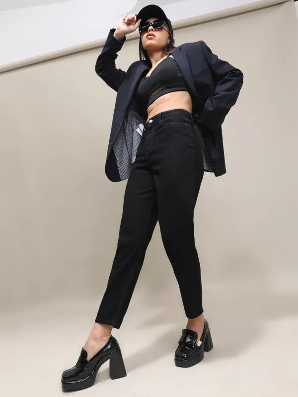  Tokyo Talkies Women Black Mom Fit Clean Look Jeans