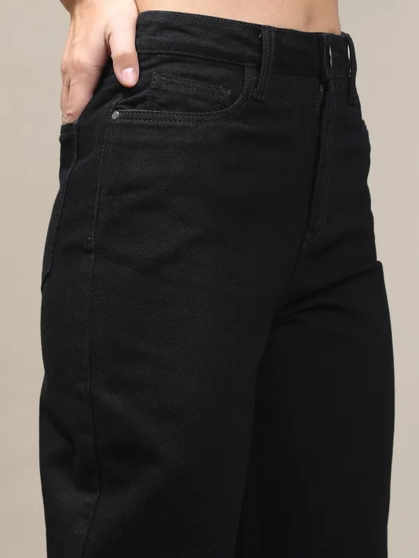  Tokyo Talkies Women Black Mom Fit Clean Look Jeans
