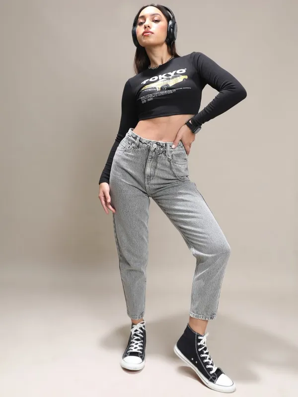  Tokyo Talkies Women Grey Mom Fit Clean Look Jeans