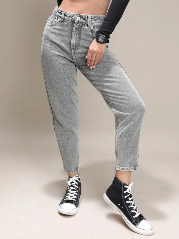 Tokyo Talkies Women Grey Mom Fit Clean Look Jeans
