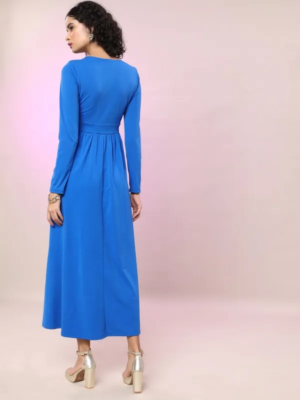 Tokyo Talkies Women Blue Solid Maxi Dress