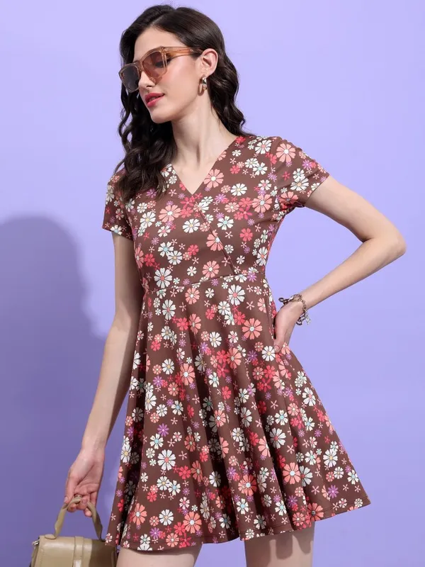  Tokyo Talkies Women Brown Printed Wrap Dresses