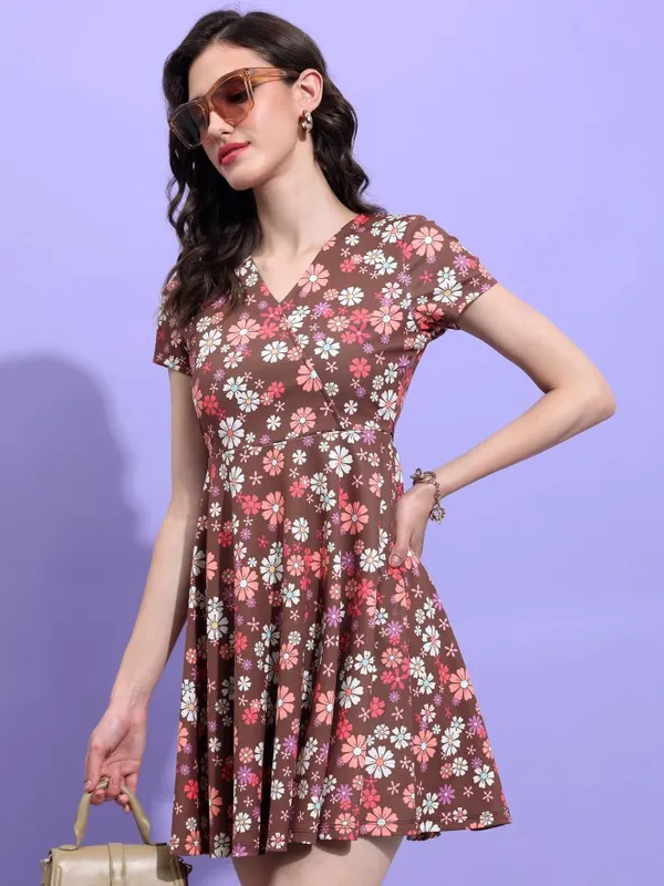  Tokyo Talkies Women Brown Printed Wrap Dresses