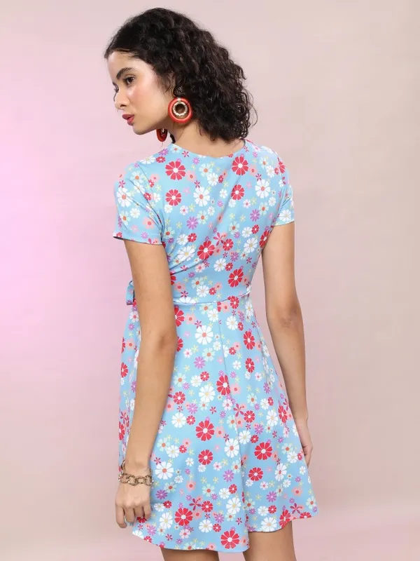  Tokyo Talkies Women Blue Printed Wrap Dresses