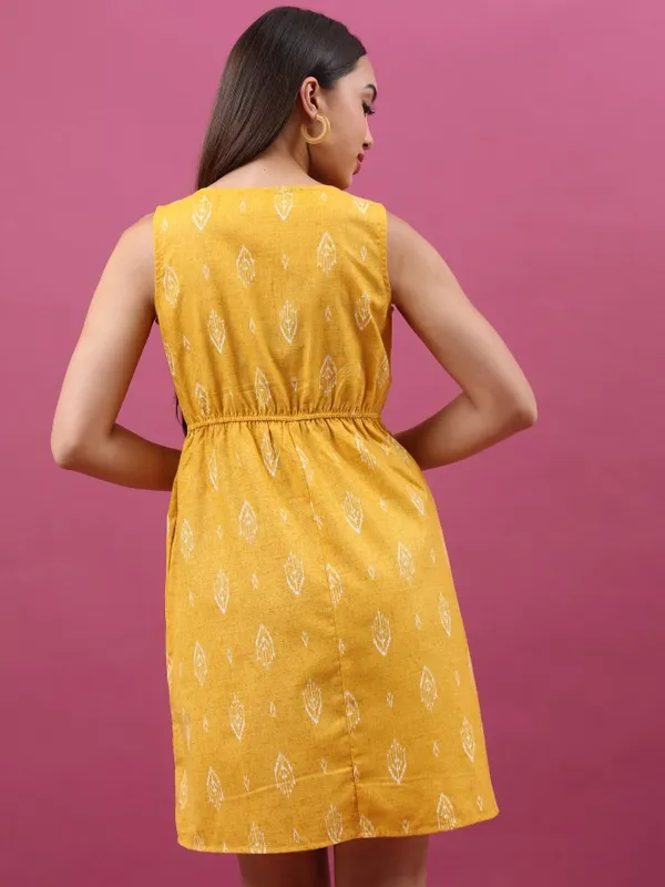  Ketch Women Mustard Printed A-Line Dresses