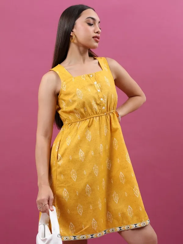  Ketch Women Mustard Printed A-Line Dresses