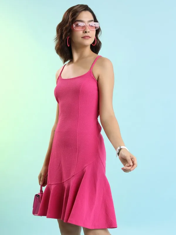  Tokyo Talkies Women Pink Solid A-Line Dresses