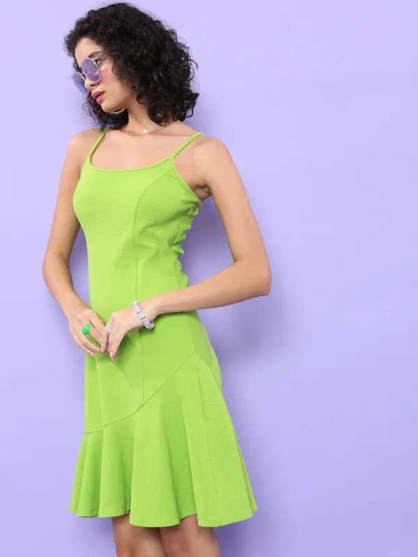  Tokyo Talkies Women Green Solid A-Line Dresses