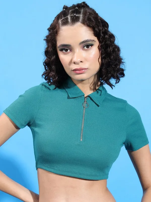  Ketch Women Green Solid Tube Tops