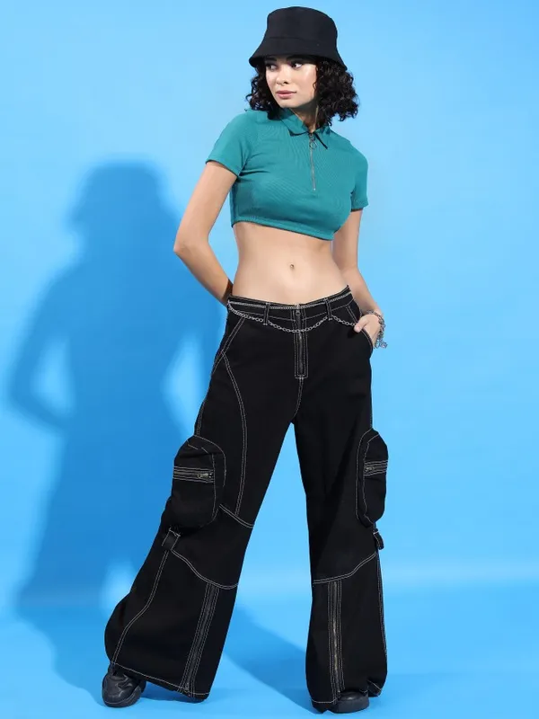  Ketch Women Green Solid Tube Tops