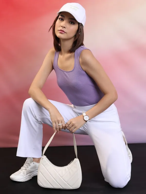  Tokyo Talkies Women Lavender Solid Tank Tops