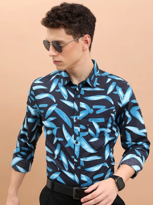  Ketch Men Black Printed Slim Fit Casual Shirts