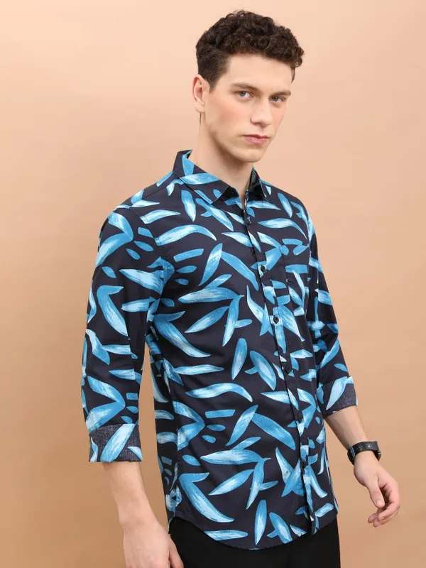  Ketch Men Black Printed Slim Fit Casual Shirts