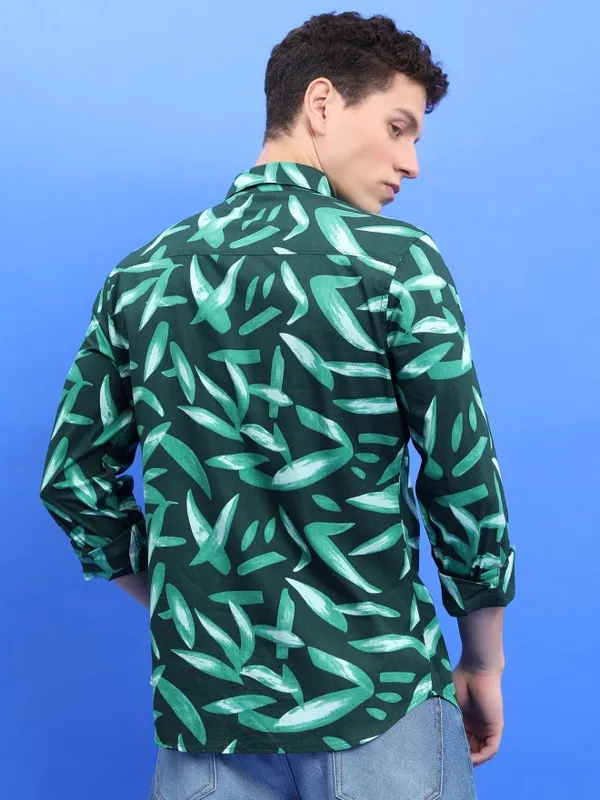  Ketch Men Green Printed Slim Fit Casual Shirts