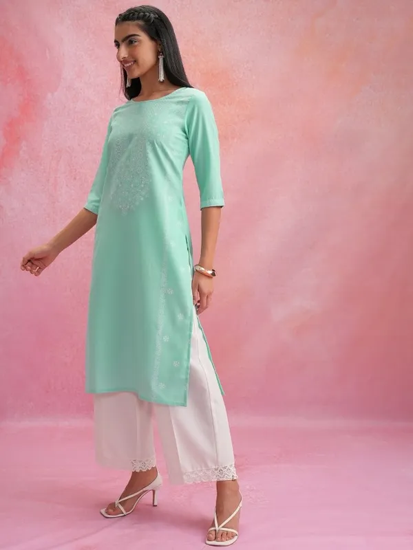  Ketch Women Green Printed Straight Kurtas