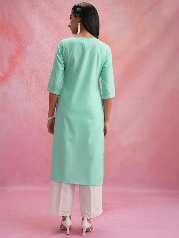 Ketch Women Green Printed Straight Kurtas