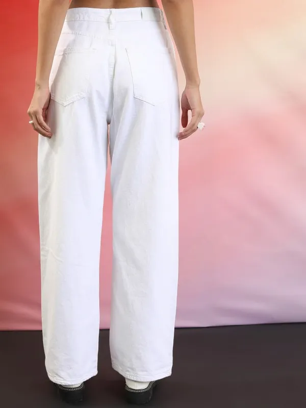  Tokyo Talkies Women White Wide Leg Clean Look Jeans