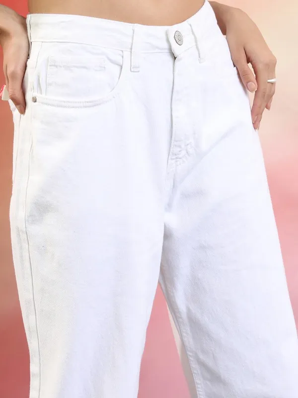  Tokyo Talkies Women White Wide Leg Clean Look Jeans