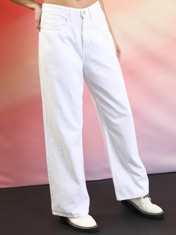  Tokyo Talkies Women White Wide Leg Clean Look Jeans