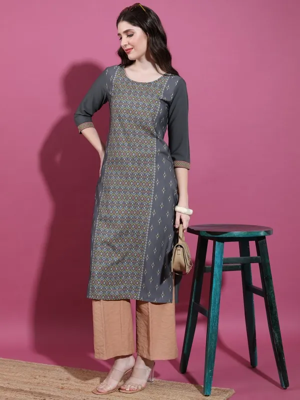 Vishudh Women Charcoal Printed Straight Kurta