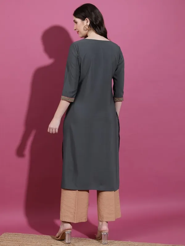 Vishudh Women Charcoal Printed Straight Kurta