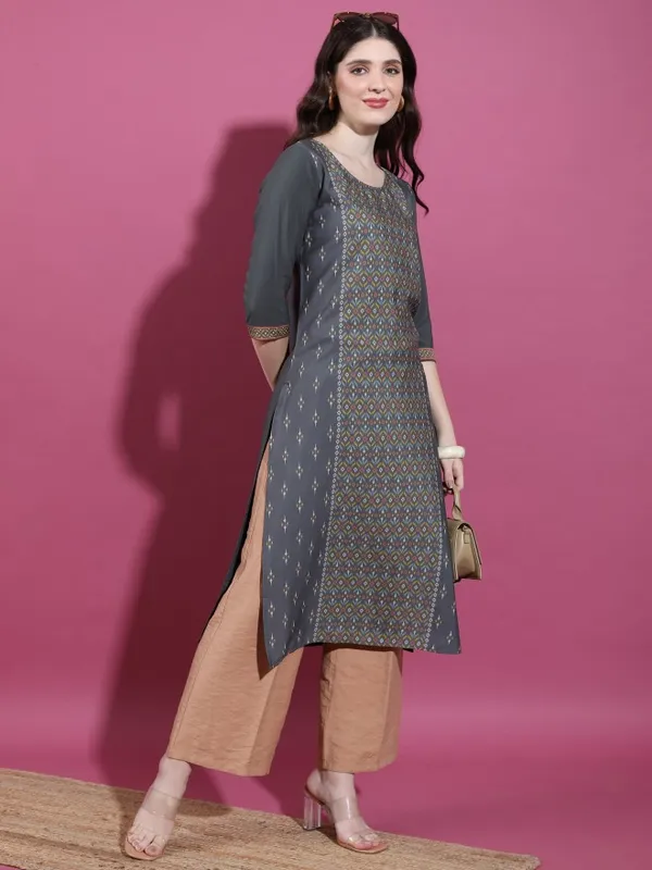 Vishudh Women Charcoal Printed Straight Kurta