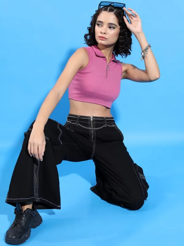  Tokyo Talkies Women Pink Solid Tank Tops
