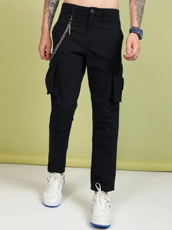 Highlander Men Navy Blue Regular Fit Solid Cargos