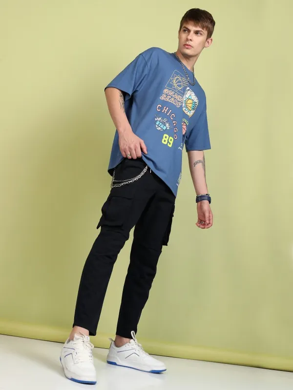 Highlander Men Navy Blue Regular Fit Solid Cargos