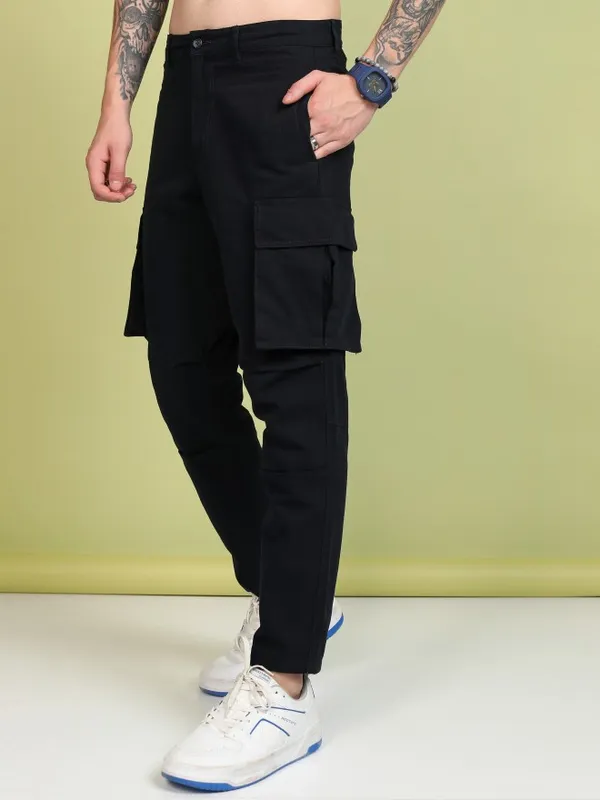Highlander Men Navy Blue Regular Fit Solid Cargos