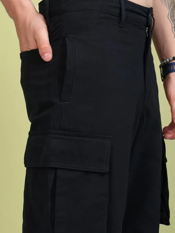 Highlander Men Navy Blue Regular Fit Solid Cargos