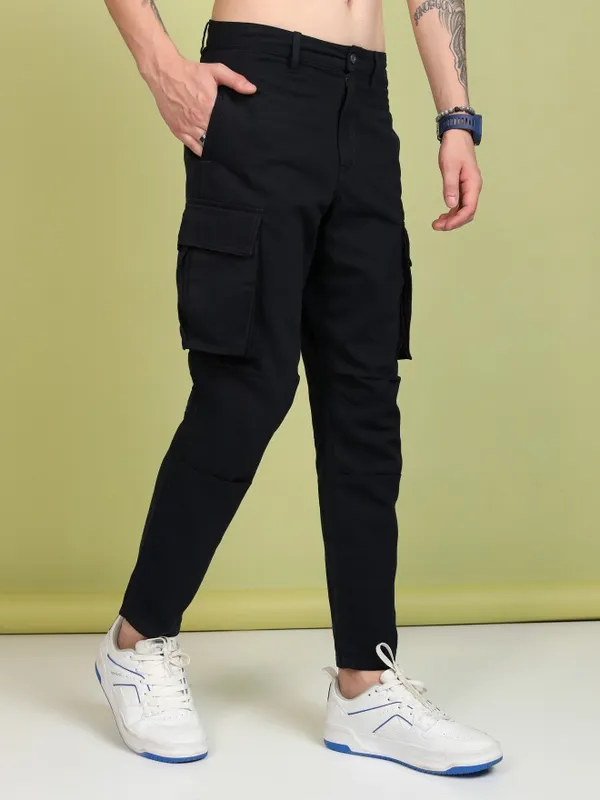 Highlander Men Navy Blue Regular Fit Solid Cargos