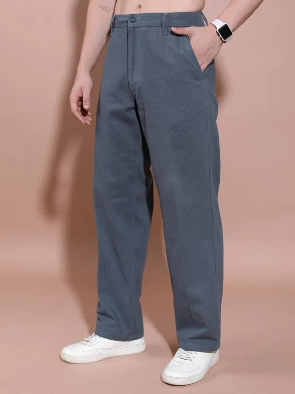  Highlander Men Blue Loose Fit Solid Casual Trousers