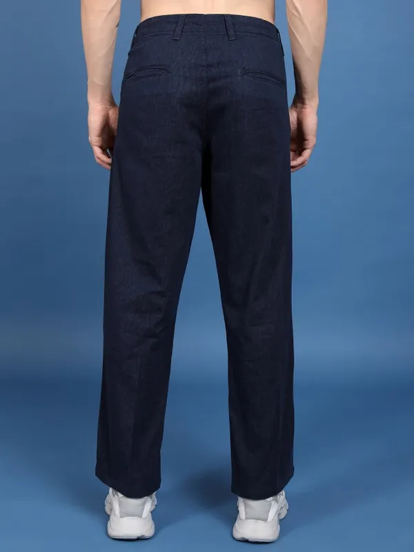  Highlander Men Blue Regular Fit Solid Casual Trousers