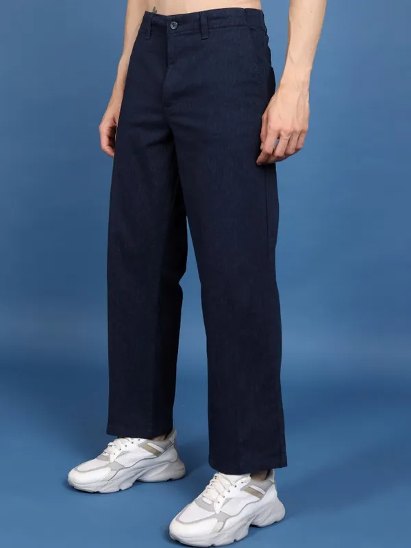 Highlander Men Blue Regular Fit Solid Casual Trousers